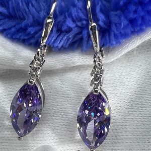 Lavender And White Cubic Zirconia Rhodium Over Sterling Silver Earrings 7.31ctw
